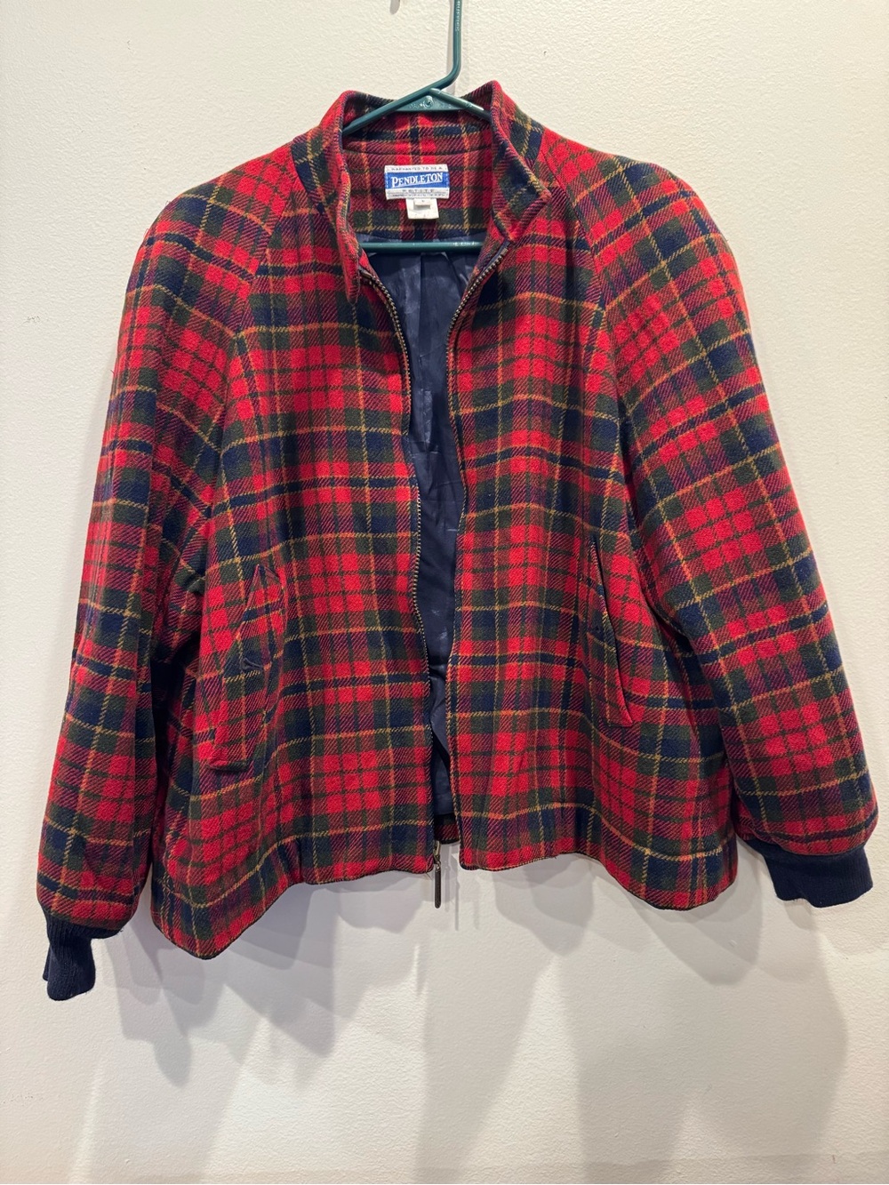 Vintage Pendleton Red & Black Plaid Wool Bomber Jacket